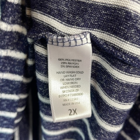 Coin 1804 Stripe Knit Top Navy White 1/2 Sleeve Round Neck Brushed Stretch 2X - Picture 8 of 11